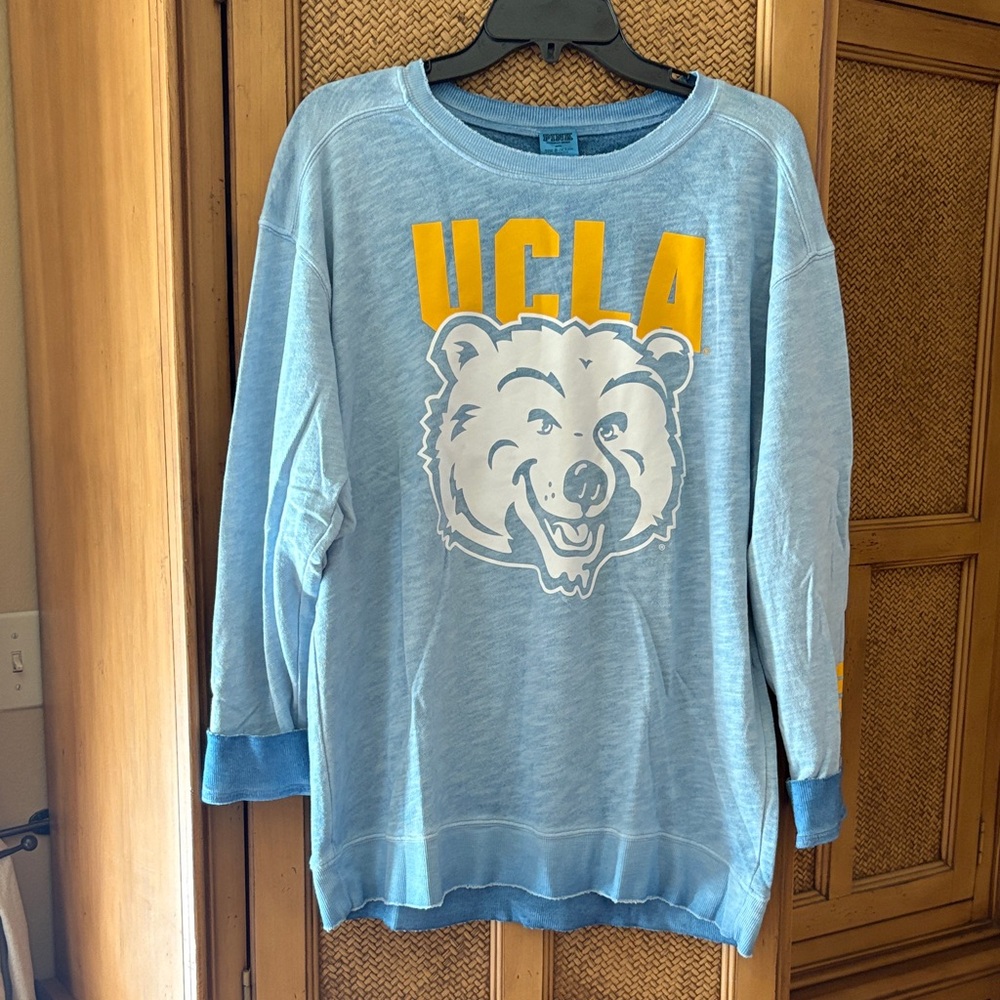 MV Sport Light Blue UCLA Sweatshirt with Yellow Lettering and White Bear